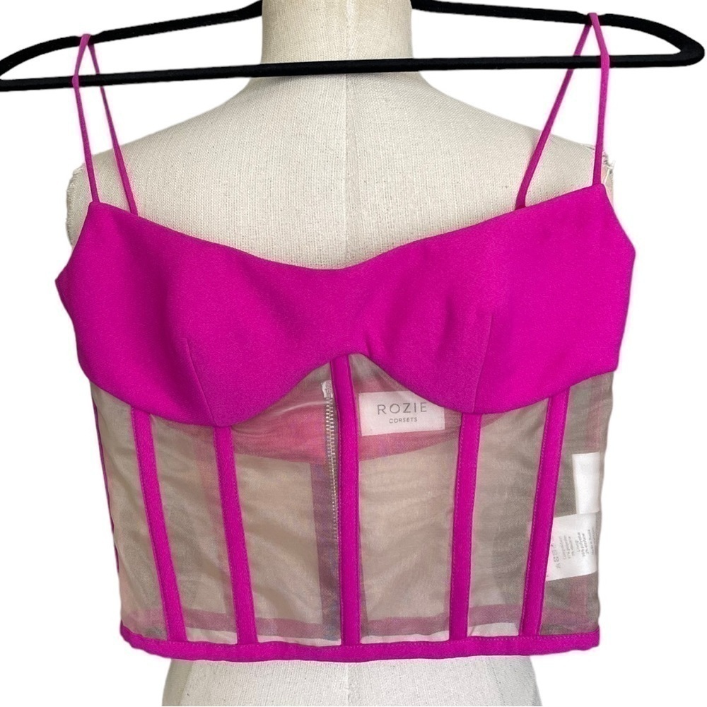 ROZIE CORSETS Crepe & Tulle Corset Fuchsia Pink FR 36 XS - Picture 4 of 12